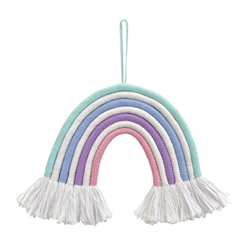 Sweet Jojo Designs Rainbow Macrame Woven Rope Wall Decor Hanging Decoration for Baby Nursery Kids Room - Blush Pink Purple Teal Turquoise Blue White Pastel Boho Bohemian Sky Celestial Tassel Fringe