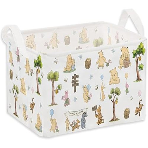 Winnie Storage Nursery Basket,Large squarecanvas Laundry Hamper WithWinnie baby Stuff A Waterproof PECoating, Foldable, Bathroom and Bedroom SetClothes ,Toys Bin, Baby Nursery HamperDecor