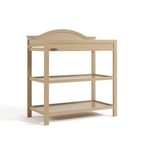 Graco Story Changing Table with Water-Resistant Pad – GREENGUARD Gold Certified Baby Changing Station with Safety Strap, 2 Open Shelves, and a Nursery Must-Have Design (Driftwood)