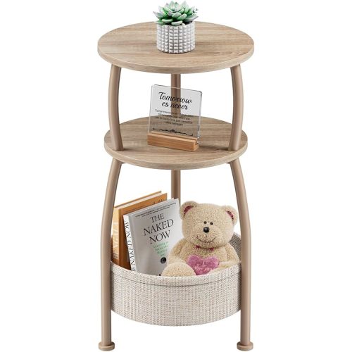 Small Side Table with Storage Basket for Living Room, 11.81in