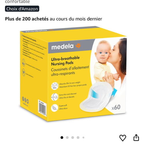 Medela Lot de 60 coussinets d'allaitement ultra respirants, très absorbants, super doux, design discret pour un port confortable