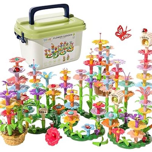 TEMI 224 PCS Flower Garden Building Toys for Girls Toys, Educational STEM Toy and Preschool Garden Play Set for Toddlers 3 4 5 6 7 Year Old Kids Boys Girls, Flower Stacking Toys for Kids Age 3-6