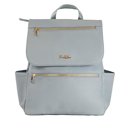 Premium Vegan Leather Diaper Bag Backpack – Large Designer Baby Bag, Stylish Diaper Backpack with Stroller & Crossbody Straps & Multiple Compartments (Powder Blue)