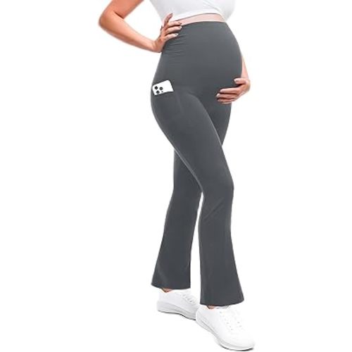 Maternity Flare Leggings with Pockets Over The Belly Yoga Pants for Workout Soft Pregnancy Activewear