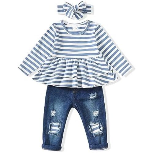 Baby Girl Clothes Toddler Girls Winter Outfits Infant Clothing Ruffle Top Denim Pants Jeans Cute Fall Outfit Set