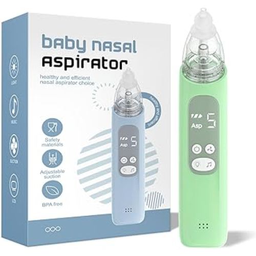 Baby Nasal Aspirator, Electric Nose Sucker with 5 Levels Suction, Soothing Light & Nursery Rhymes (Green)