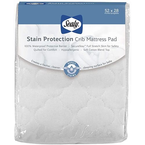 Sealy Baby - Stain Protection Waterproof Fitted Toddler & Baby Crib Mattress Pad Cover Protector - White