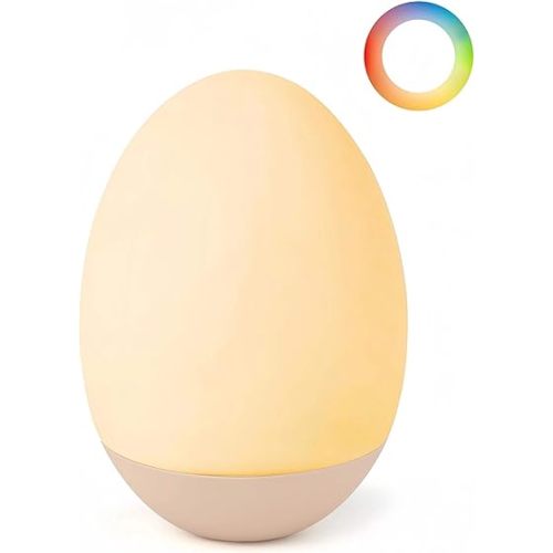 NAWIQI Egg Baby Night Light for Nursery & Breastfeeding – Portable Touch Light with 7 RGB Colors, Stepless Dimming, Rechargeable, BPA-Free Soft Silicone, Compact Lamp for Kids & Newborns