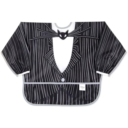 Bumkins Disney Sleeved Bib for Girl or Boy, Baby and Toddler for 6-24 Mos, Essential Must Have for Eating, Feeding, Baby Led Weaning Supplies, Long Sleeve Mess Saving Food Catcher, Jack Skellington