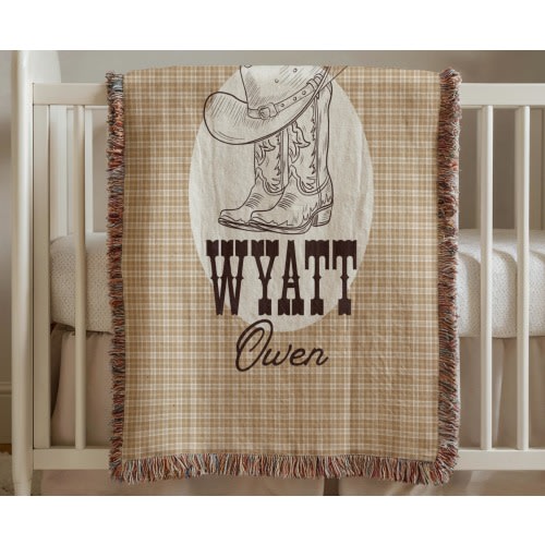 Western Nursery Baby Woven Blanket, Custom Name, Bucking Bronco, Personalized Blanket, Baby Shower Gift, Newborn Gift, Western Theme Nursery