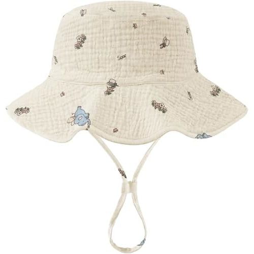 Muslin Baby Sun Hat Sun Protection Baby Toddler Bucket Hat with Wide Brim Beach Hats for Boys Girls