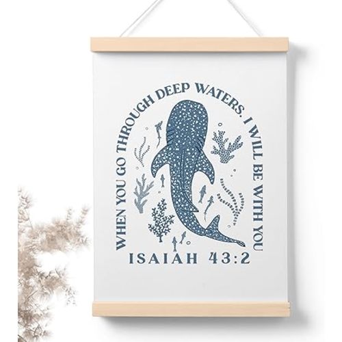 PaJiaNi Whale Shark Christian Nursery Wall Art Decor for Boys Room, Ocean Whale Scripture Bible Wall Art, Christian Decor Poster for Nursery Kids Room Classroom,12x16 Inch