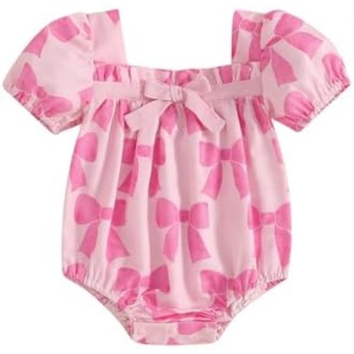 Kupretty Newborn Baby Girl Summer Clothes Vintage Floral Romper Square Neck Short Sleeve Bodysuit Jumpsuit