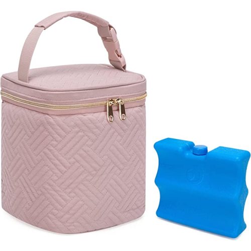 Fasrom Milk Cooler Bag with Ice Pack Fits 4 Large Baby Bottles up to 9 Ounce, Insulated Baby Bottle Bag for Nursing Moms Daycare or Travel, Easily Attaches to Stroller, Pink (Patent Pending)