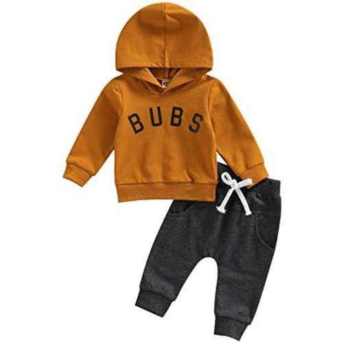 VISGOGO Toddler Baby Boy Fall Winter Clothes Set Letter Printed Long Sleeve Sweatshirt Tops + Pants 2Pcs Outfits