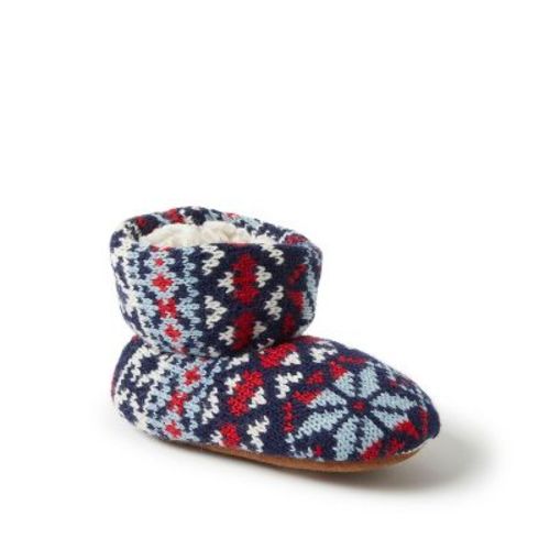 Dearfoams Baby Bear Warm Up Bootie Slippers - Red Blue Size 9-12