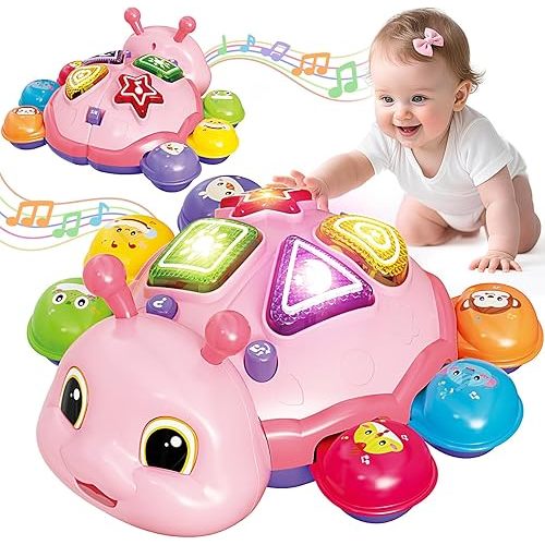 Baby Crawling Toys for 6-12 Months, Musical Toys for Infants 7 8 9 10 11 Months, Early Learning Educational Toy with Sound, Tummy Time Development Toys, Christmas Birthday Gifts for 1 Year Old, Pink