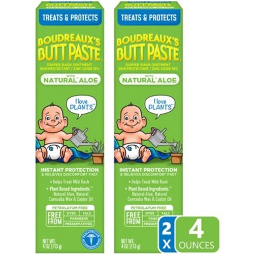 Boudreaux's Butt Paste Baby Diaper Rash Cream with Natural Aloe - 4oz/2pk