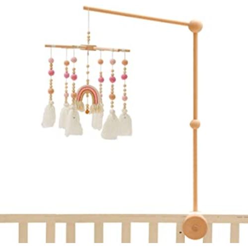 Baby Crib Mobile with Mobile Arm 2In1 Set - Rainbow Crib Mobile,Mobile Crib Hanger,Baby Wooden Mobile Arm for Crib Baby Mobile Holder Bassinet Mobile for Crib Toy Mobile for Baby (Pink)