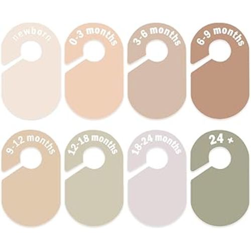 Baby Closet Divider, Baby Wardrobe Organizer, Double-Sided Design, Nursery Decor Clothes Hanger Dividers for Sorting 8 Sizes from Newborn to 12+ Months (Earth stone)