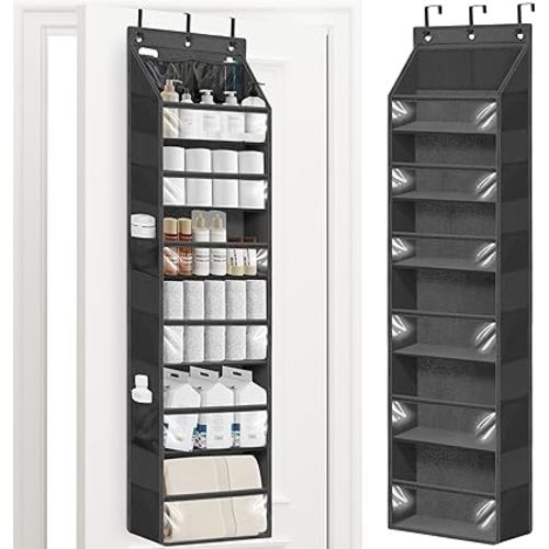 STORAGE MANIAC Over the Door Organizer Large Capacity Hanging Organizer, Clear Deep Pockets Behind Door Closet Organizer and Storage for Nursery, Bathroom, Bedroom, Pantry, 1 Pack Black