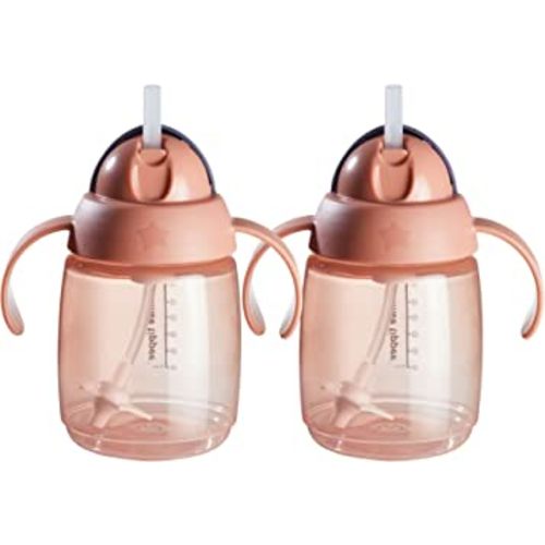 Tommee Tippee Superstar Weighted Straw Cup for Toddlers, 6 months+, 10oz, Shake and Spill-Proof, Antimicrobial Straw, Pack of 2, Pink