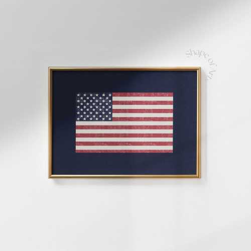 Rustic USA Flag Wall Art, Vintage American Flag Decor, Patriotic Rustic Home Print, 4th of July Americana Wall Poster