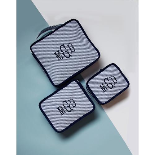 Embroidered Seersucker Packing Cubes - Set of 3, Personalized Travel Organizers, Luggage Organizers, Gift for Her