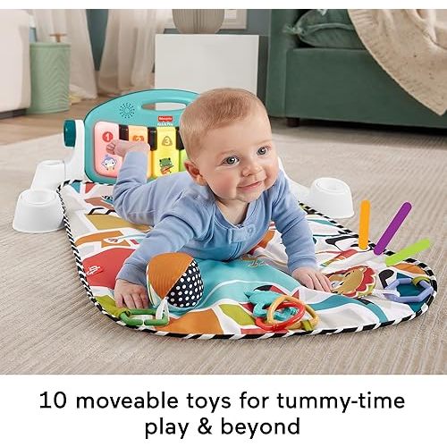 Fisher-Price Baby Playmat Glow and Grow Kick & Play Piano Gym, Blue Musical Learning Toy with Developmental Activities for Newborns 0+ Months