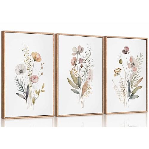 3Pcs Watercolor Wildflower Canvas Wall Art Modern Minimalist Colorful Botanical Floral Painting Pictures Wall Decor Flower Poster Print Artwork for Living Room Bedroom Woman's room Decoration Unframed