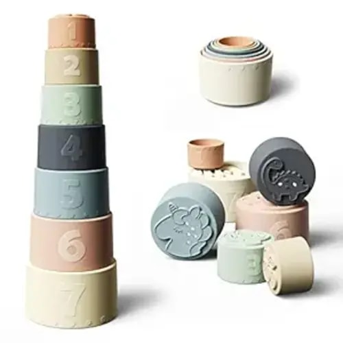 Stacking Cups Toy, Fun Educational Baby Toys Silicone Soft Teething Toy, Age 6+ Months, 7 Piece Set