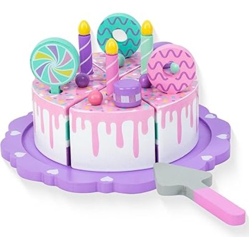 Toddler Cake Toys for Toddlers 1-3,Wooden Pretend Play Food Fake Birthday Cake,Tea Party Learning Kitchen Gift Toy for Boys Girls (Cookies Cake)