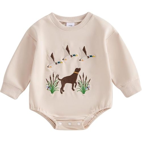Chloefairy Duck Hunting Baby Clothes Baby Boy Mallard Duck Sweatshirt Bubble Romper Long Sleeve Bodysuit Fall Outfit