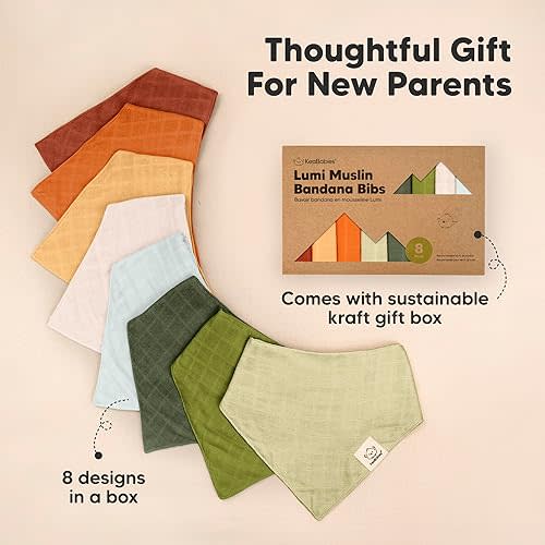 8-Pack Muslin Baby Bibs for Boys, Girls - Muslin Bandana Drool Bibs for Baby Girl & Boy, Drooling Newborn, Teething Toddler, Infant 0-36 Months, 100% Cotton Extra Absorbent & Soft (Sahara)