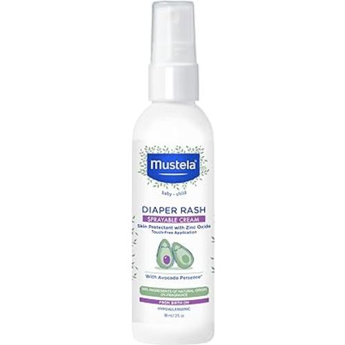 Mustela Baby Diaper Rash Cream Spray – Touch-Free protectant with Zinc Oxide & Natural Avocado - Treats, Soothes and Prevents Diaper Rash- Fragrance-Free - 3 fl. oz