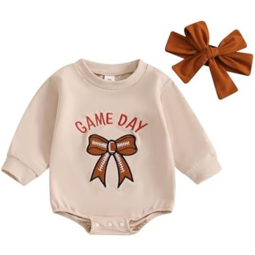 BemeyourBBs Newborn Baby Girl Football Clothes Bubble Romper Sweatshirt Romper Fall Cute One Piece Outfit