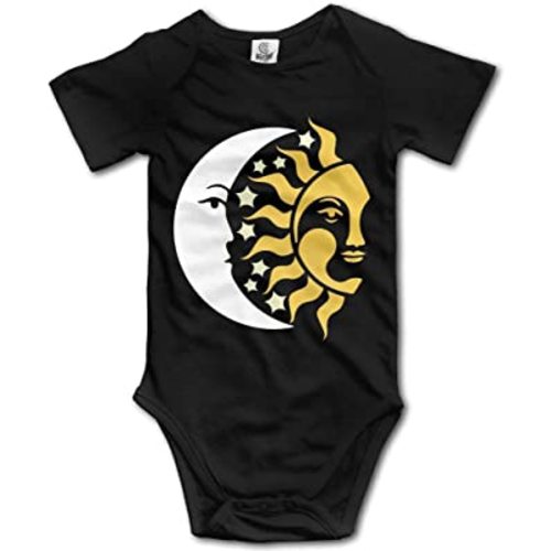 Moon Stars Sun Infant Cotton Climbing Bodysuit Short Sleeve Romper Jumpsuit Baby Girls Boys Black