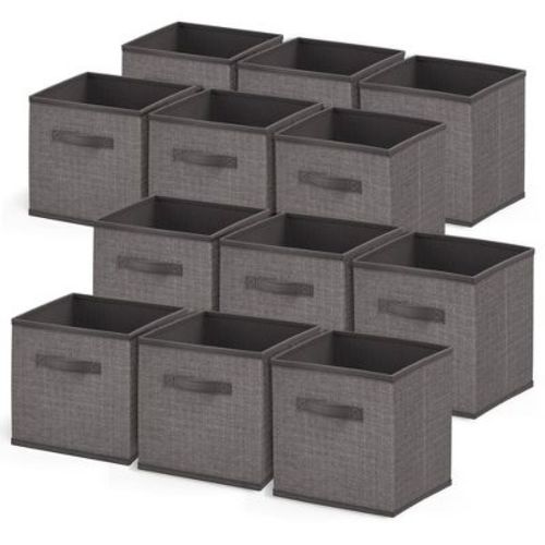 Nestl Set Of 12 Foldable Cube Storage Bins, Fabric Storage Bins With Handles, Black Cubby Organizers