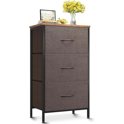 AODK Dresser for Bedroom Nightstand Small Dressers Chest of Drawers End Table for Living Room, Closet Dresser with 3 Storage Drawers Organizer Clothes, Brown