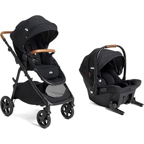 Joie™ Ginger™and Mint Latch™ Travel System – 4-in-1 Travel System with Base-Free Infant Car Seat & Stroller, Built-in Latch for Easy Install and an Included All-Terrain Stroller (Shale Dark)