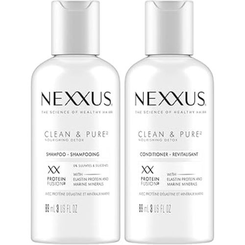 Nexxus Travel Shampoo and Conditioner, Clean & Pure – Hair Products with Elastin Protein and Marine Minerals, Sulfate-Free, 3 Oz Ea