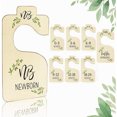 Baby Closet Dividers for Clothes Organizer, Set of 8 Wooden Baby Clothes Size Hanger Organizer, Nursery Closet Organizer from Newborn to 24 Months for Nursery Decor