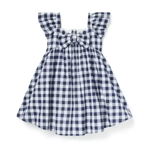 Girl Intergalactic Navy Gingham Gingham Bow Dress by Janie and Jack