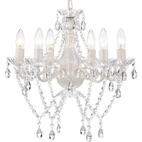 White Chandeliers Crystal Chandelier Lighting Fixture 6-Light Candle Chandelier for Bedroom