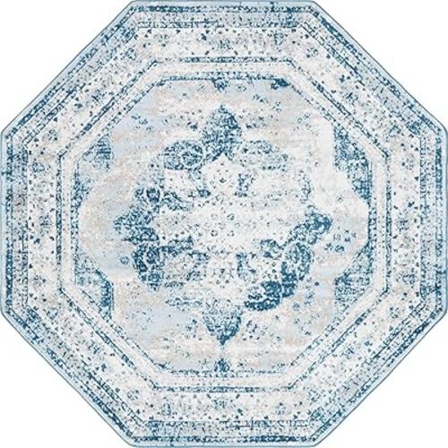 Unique Loom Sofia Collection Area Rug - Salle Garnier (8' Octagon, Blue/ Ivory)