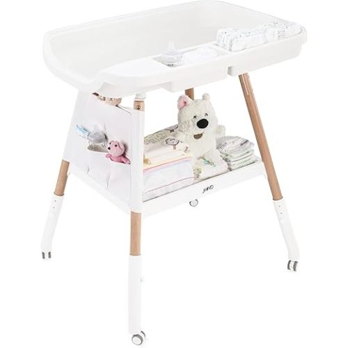 JMMD Baby Changing Table, Changing Station for Nursery, Adjustable Height Diaper Station with Waterproof Changing Pad and Storage for Baby 0-5 Months, White Storage