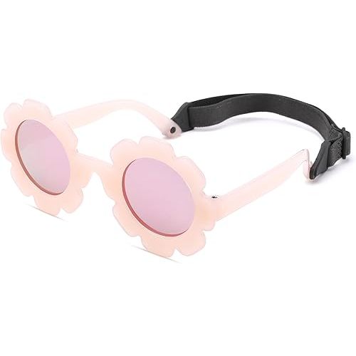 Polarized Baby Sunglasses with Strap – Flexible Flower Shaped Sunglasses for Toddler & Infant Age 0-24 Months