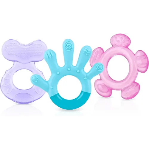 Nuby 3 Step Soothing Teether 3 Piece Set- Front, Middle, Back Teeth Teething- Pink/Purple, 3 m+
