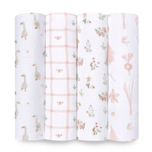 aden + anais essentials Muslin Swaddle Blankets - 4pk, Color: Country Floral
