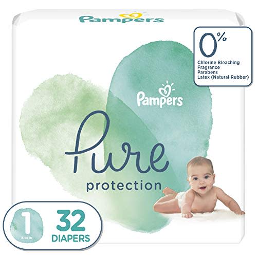Diapers Size Newborn, 32 Count - Pampers Pure Protection Disposable Baby Diapers, Hypoallergenic and Unscented Protection, Jumbo Pack (Packaging & Prints May Vary)